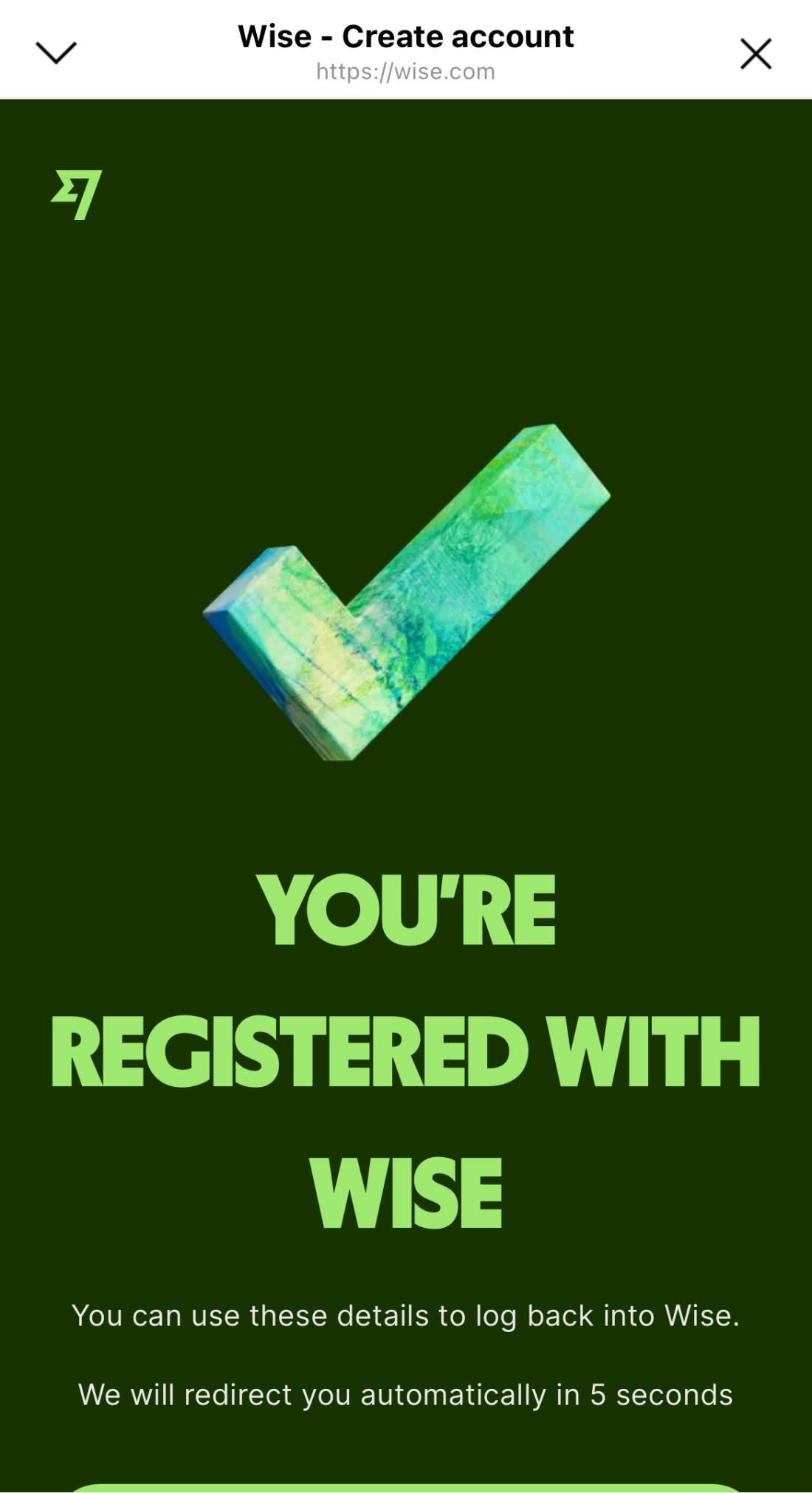 wise register successfully